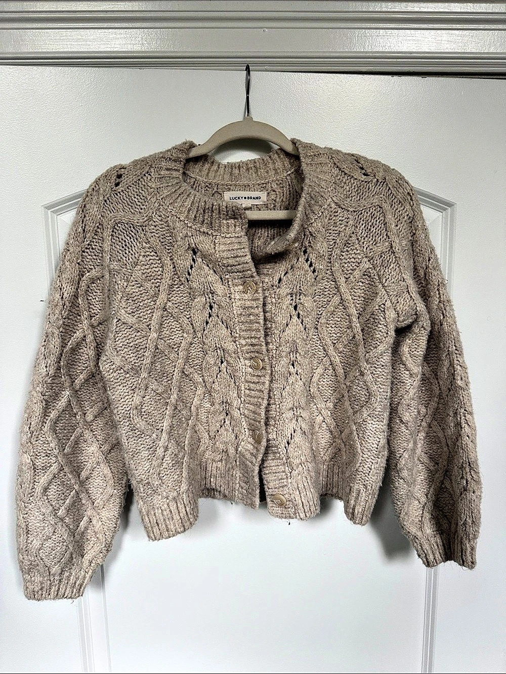 Lucky Brand Cable Knit Cardigan in Beige